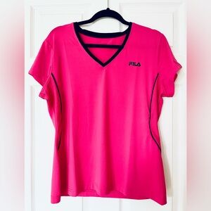 EUC 💖 Fila Sport | Hot Pink V-Neck Performance Tee with Black Trim